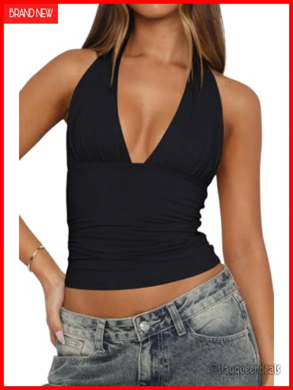 Sexy Backless Tie Up Halter Crop Top Deep V Neck Going Out Top